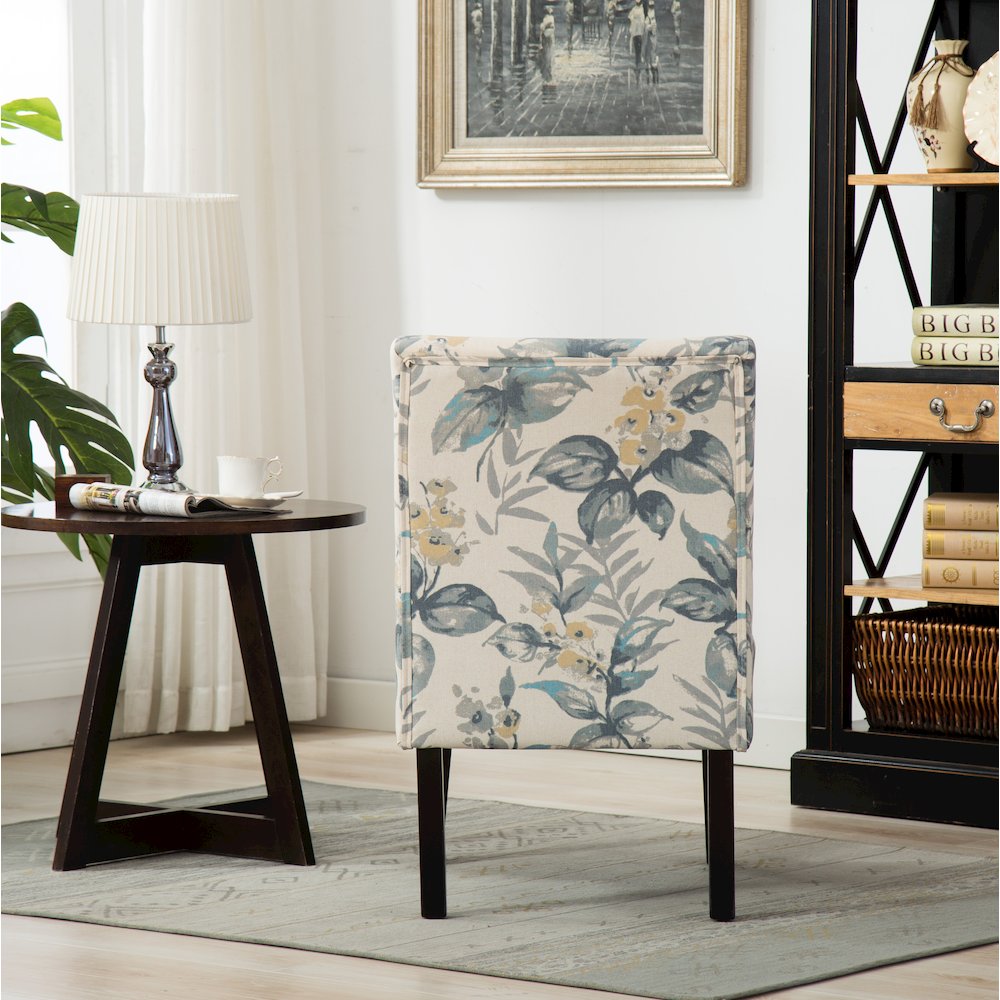Capa Print Fabric Armless Contemporary Accent Chair, Blue Leaves. Picture 6