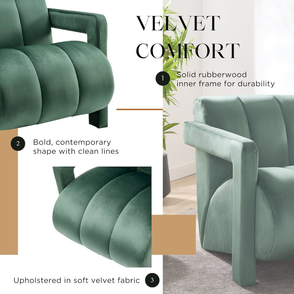 Velmor Contemporary Velvet Accent Armchair, Green. Picture 5