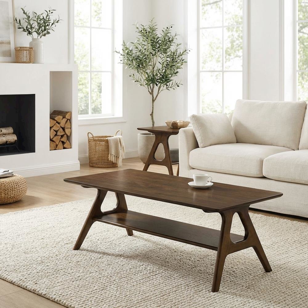 Wood 3-Piece Coffee Table Set with Mid-Century Modern Design and Sturdy Build. Picture 3