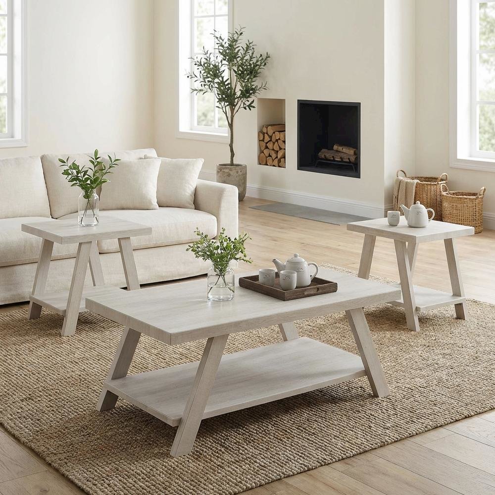White Wood Shelf Coffee Table with Storage and Modern Design. Picture 3