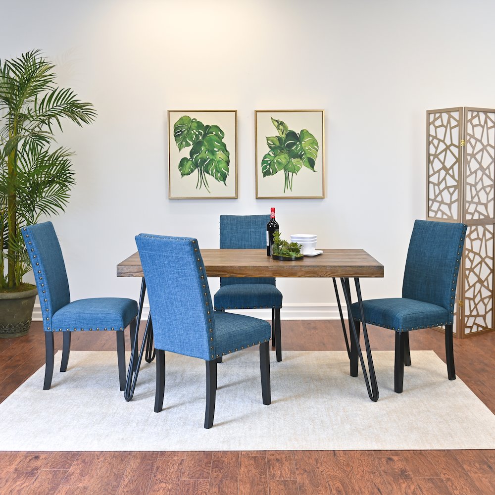 Amisos 5-Pc Dining Set, Hairpin Dining Table with 4 Chairs, Blue. Picture 4