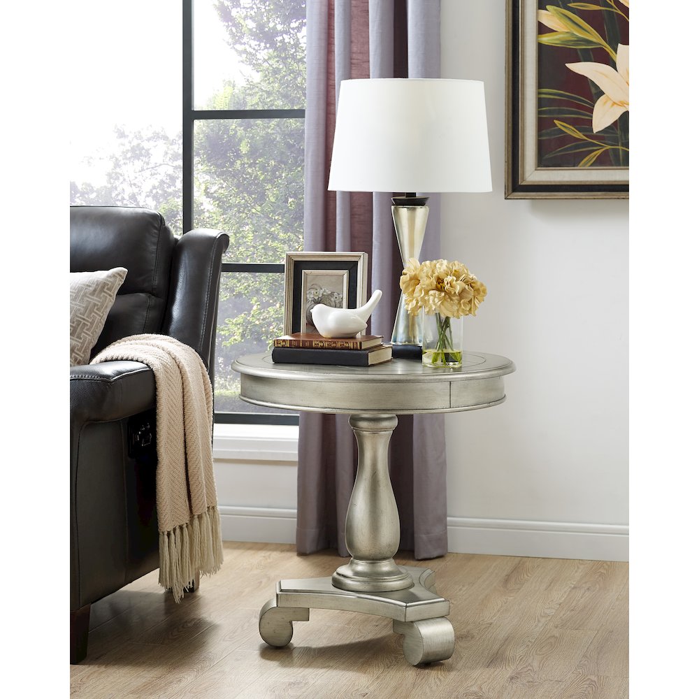 Rene Round Wood Pedestal Side Table, Champagne. Picture 2