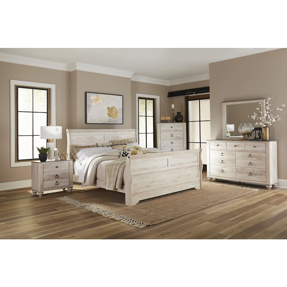 Imerland Contemporary White Wash Finish 6PC Bedroom Set with Queen Sleigh Bed. Picture 5