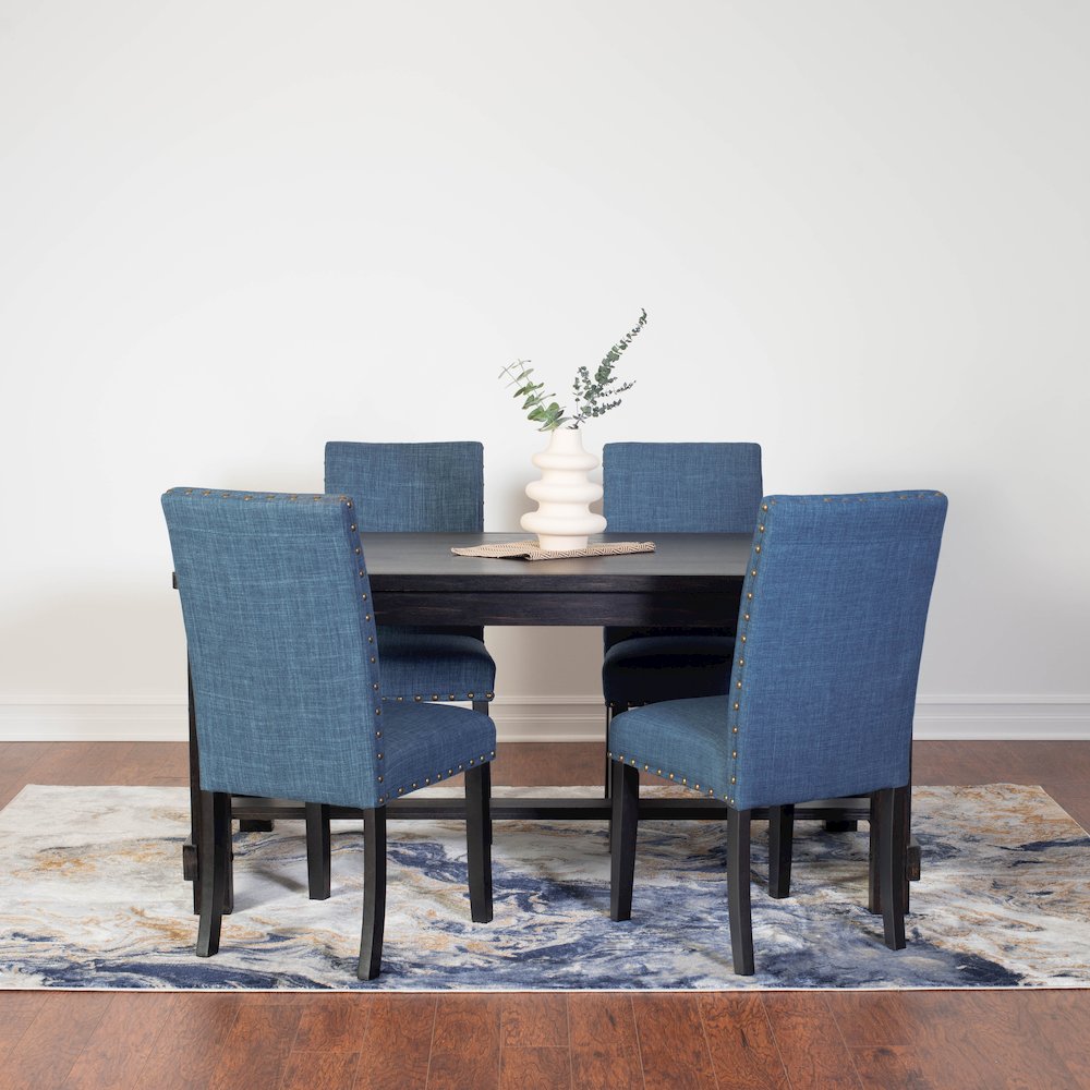 Muzzi Contemporary 7-Piece Dining Set, Dining Table with 6 Stylish Chairs, Blue. Picture 4
