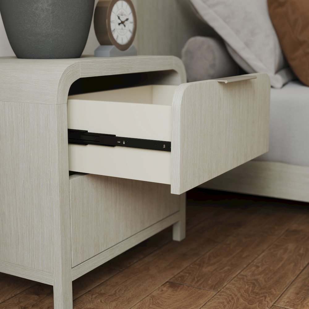 Tavari Contemporary 2-Drawer Wood Nightstand, Light Gray. Picture 4
