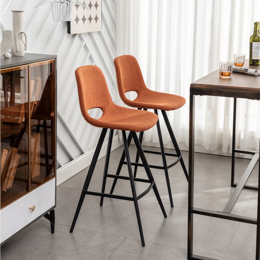 Porth Fabric Kitchen 28.25" Barstools, Set of 2, Orange. Picture 11