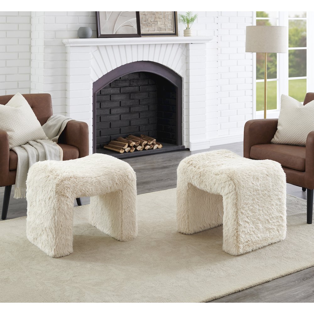 Zorya Contemporary Faux Fur U-Shaped Ottoman, Set of 2. Picture 3