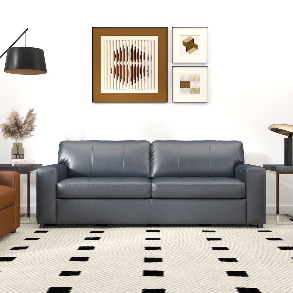 Sakan Leather Upholstered Sofa, Blue. Picture 6