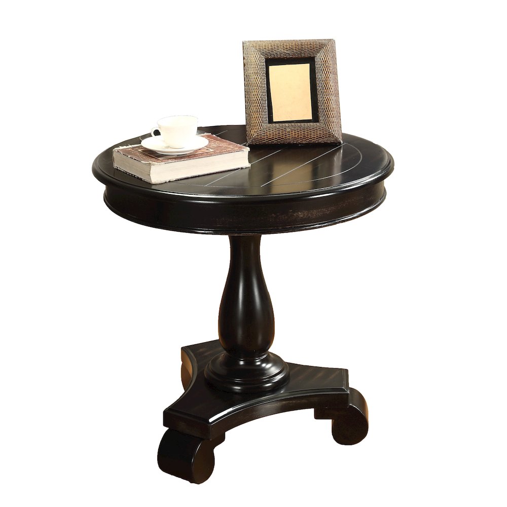 Rene Round Wood Pedestal Side Table, Black. Picture 1