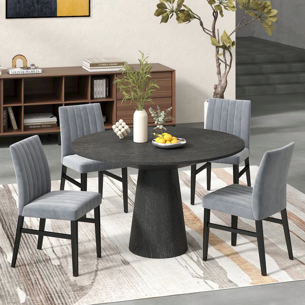 Butler 5-Piece Round Dining Set, Pedestal Dining Table with 4 Side Chairs, Gray. Picture 5
