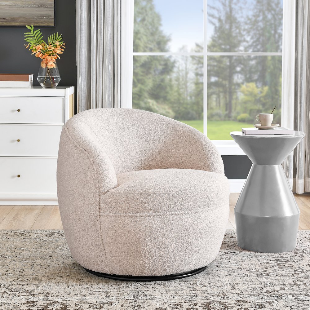 Galleria 360 Swivel Teddy Sherpa Barrel Chair, Beige. Picture 2