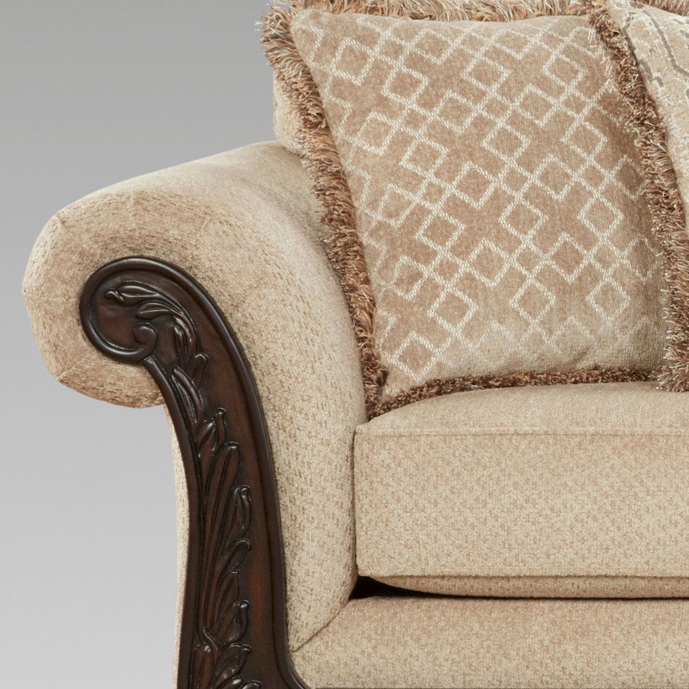 Hernen Carved Wood Frame Sofa, Emma Wheat. Picture 6