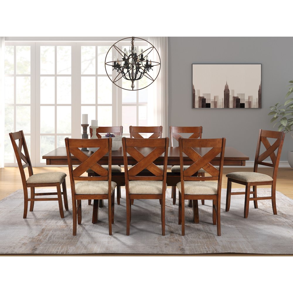 Karven Wood 9-PC Dining Set, Extendable Dining Table, 8 Chairs, Dark Hazelnut. Picture 2