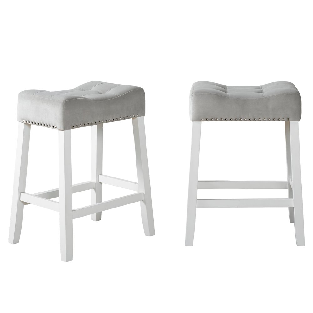 Morovo Velvet Counter Height Stools Saddle Seats, Set of 2, Gray. Picture 1