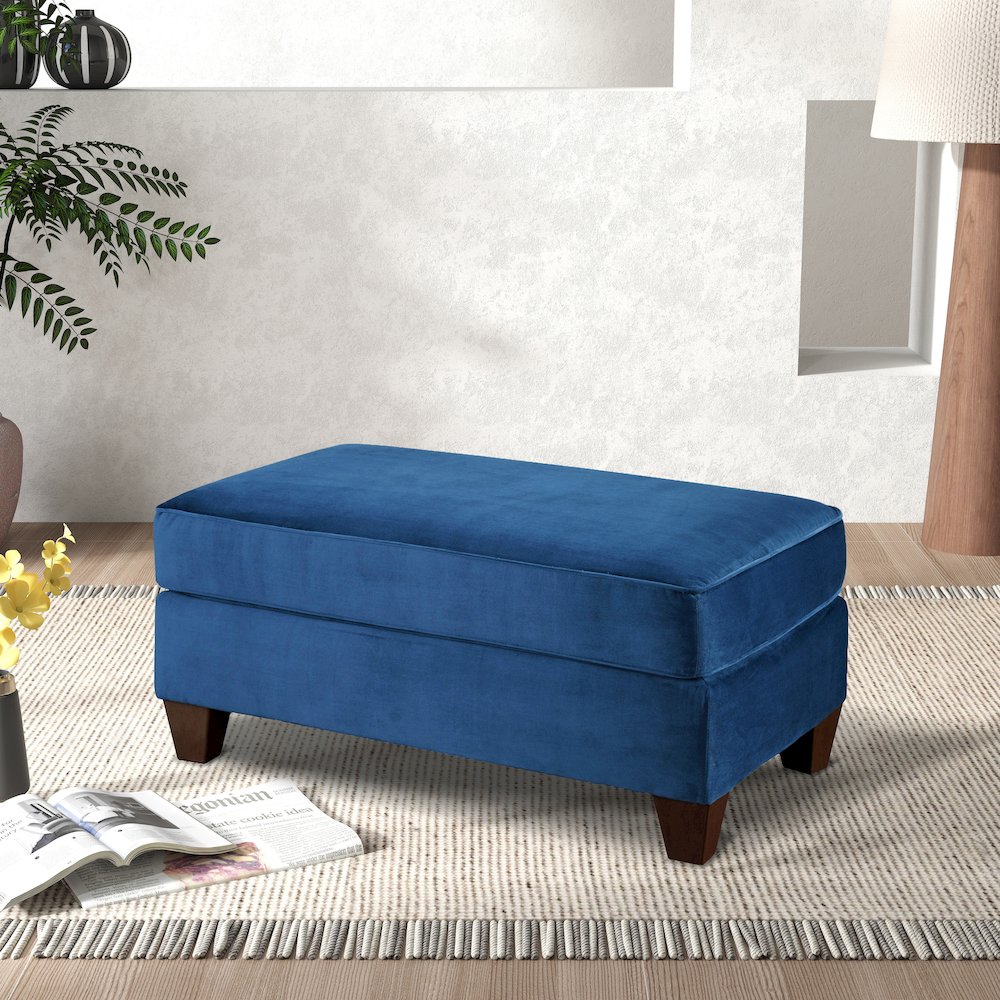 Camero Fabric Cocktail Ottoman in Navy Blue. Picture 2