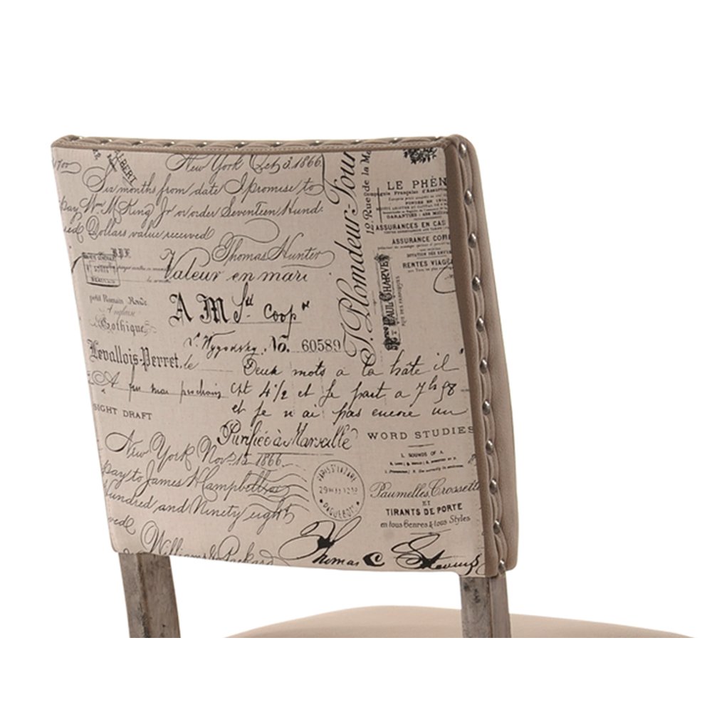 Birmingham Script Printed Driftwood Finish Dining Chair with Nail head, Set of 2. Picture 2