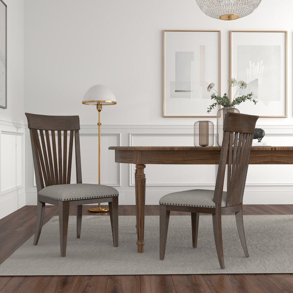 Grant Nailhead Trim Upholstered Dining Chairs, Set of 2, Beige. Picture 2