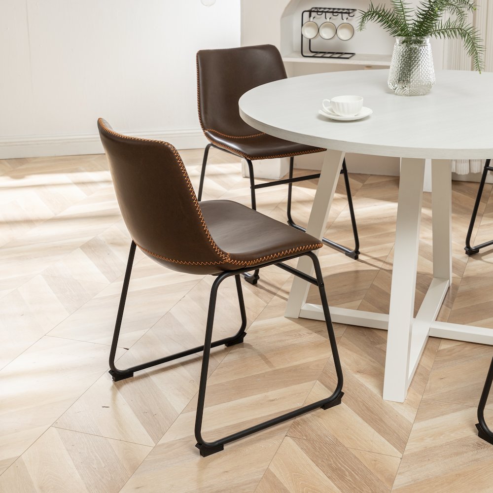 Varna 5-Pc Round Dining Set, Trestle Dining Table with 4 Chairs, Antique Brown. Picture 5