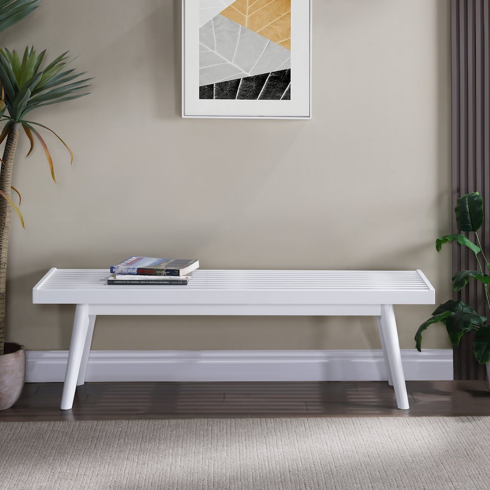 Larwich Solid Wood Slatted Bench, 56 Wide, White. Picture 5