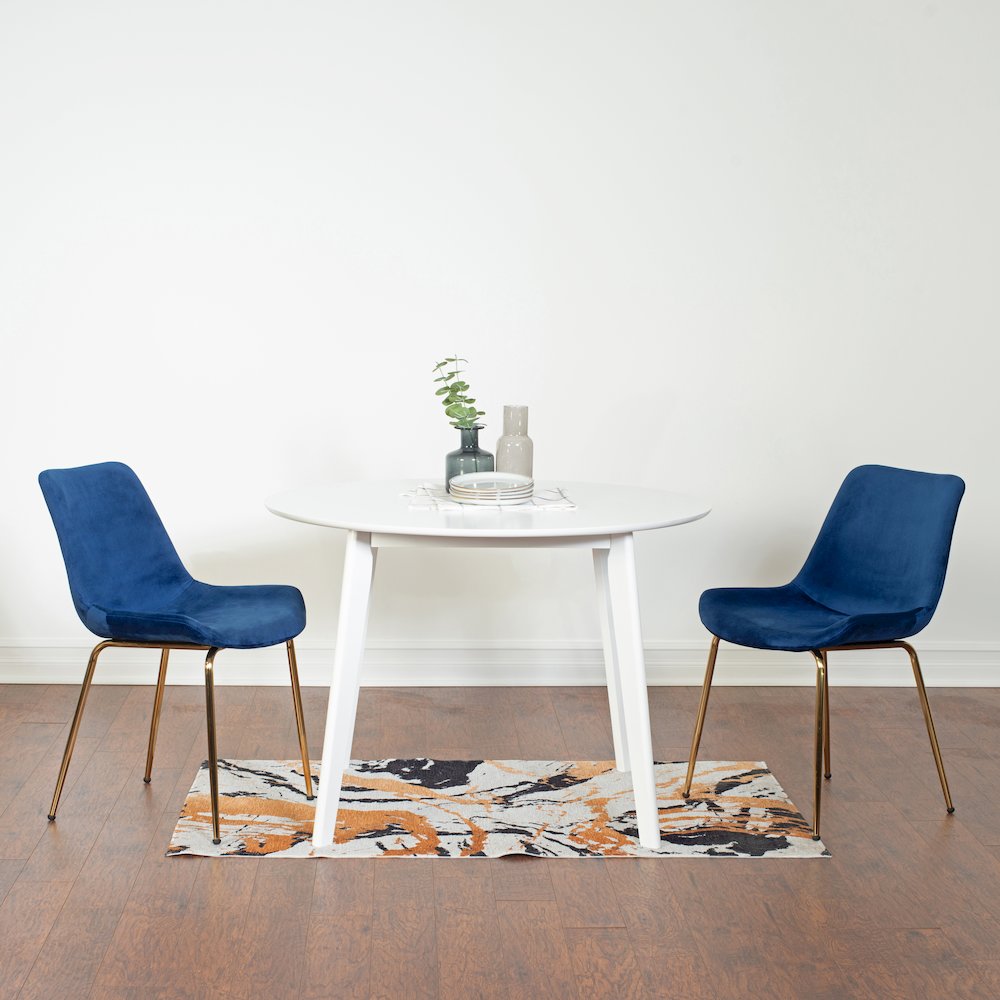 Aufurr 3-Pc Dining Set, White Round Dining Table with 2 Chairs, Blue. Picture 1