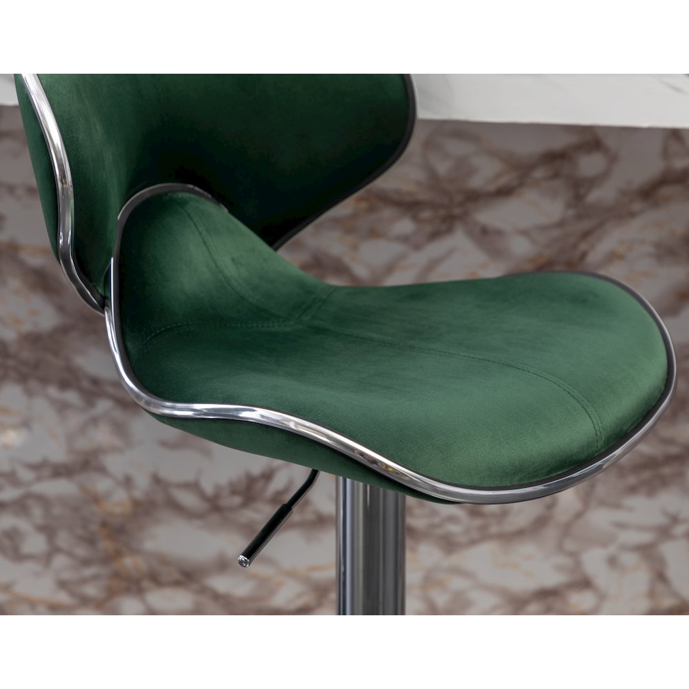 Masaccio Velvet Upholstered Adjustable Swivel Barstool, Set of 2, Green. Picture 13