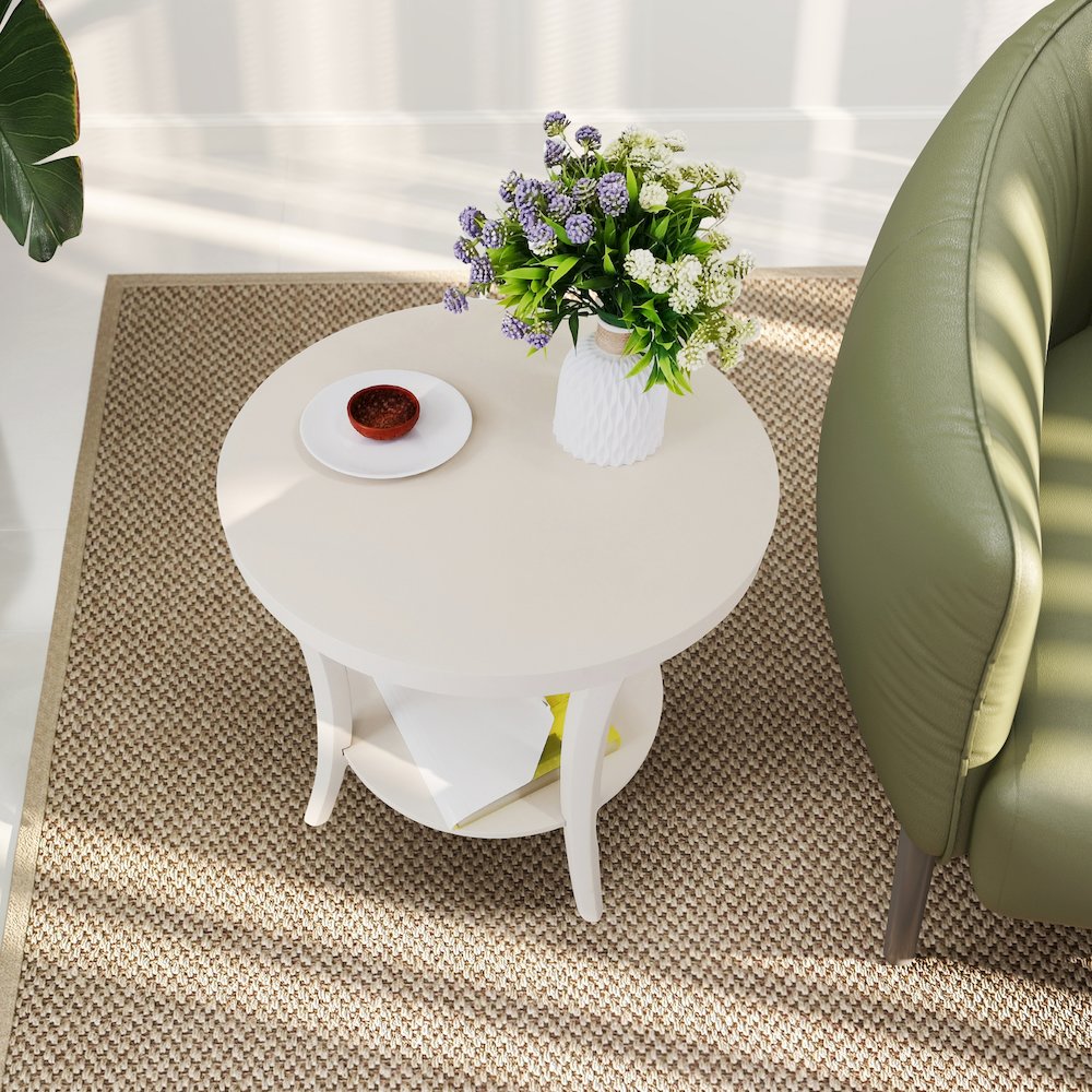 Perth Round End Table with Shelf, Ivory. Picture 3