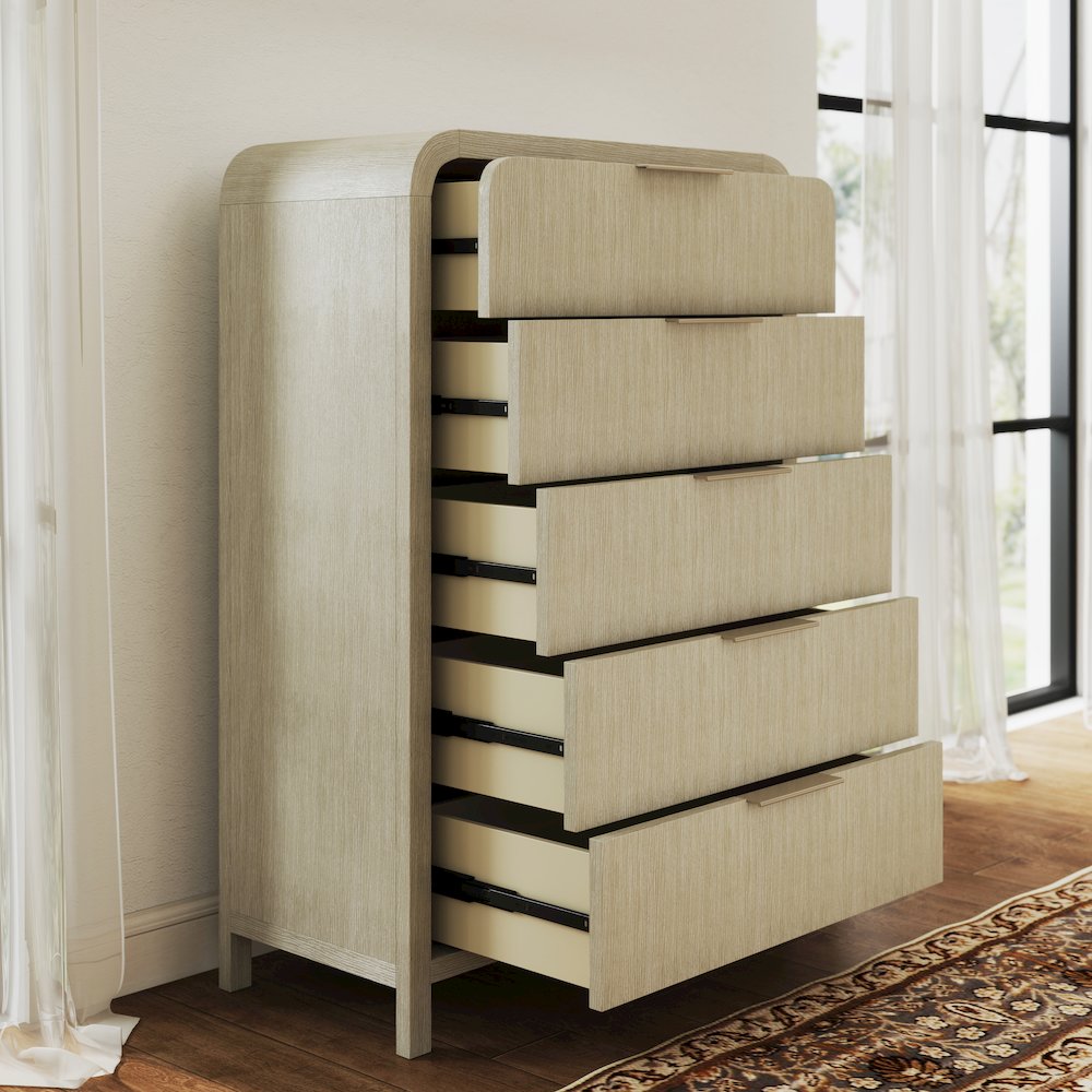 Tavari Contemporary 5-Drawer Wood Chest, Light Gray. Picture 6