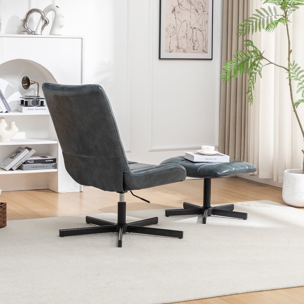 Arlena 2-Piece Seating Set, Faux Leather Tufted Accent Chair and Ottoman, Blue. Picture 10