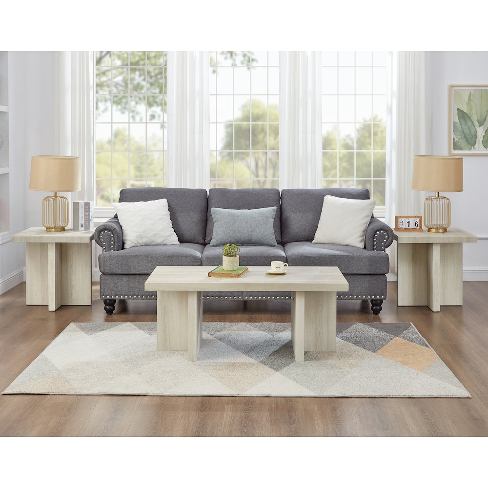 Mchome 3-Piece Coffee Table Set, Coffee Table and Two End Tables, White Finish. Picture 3