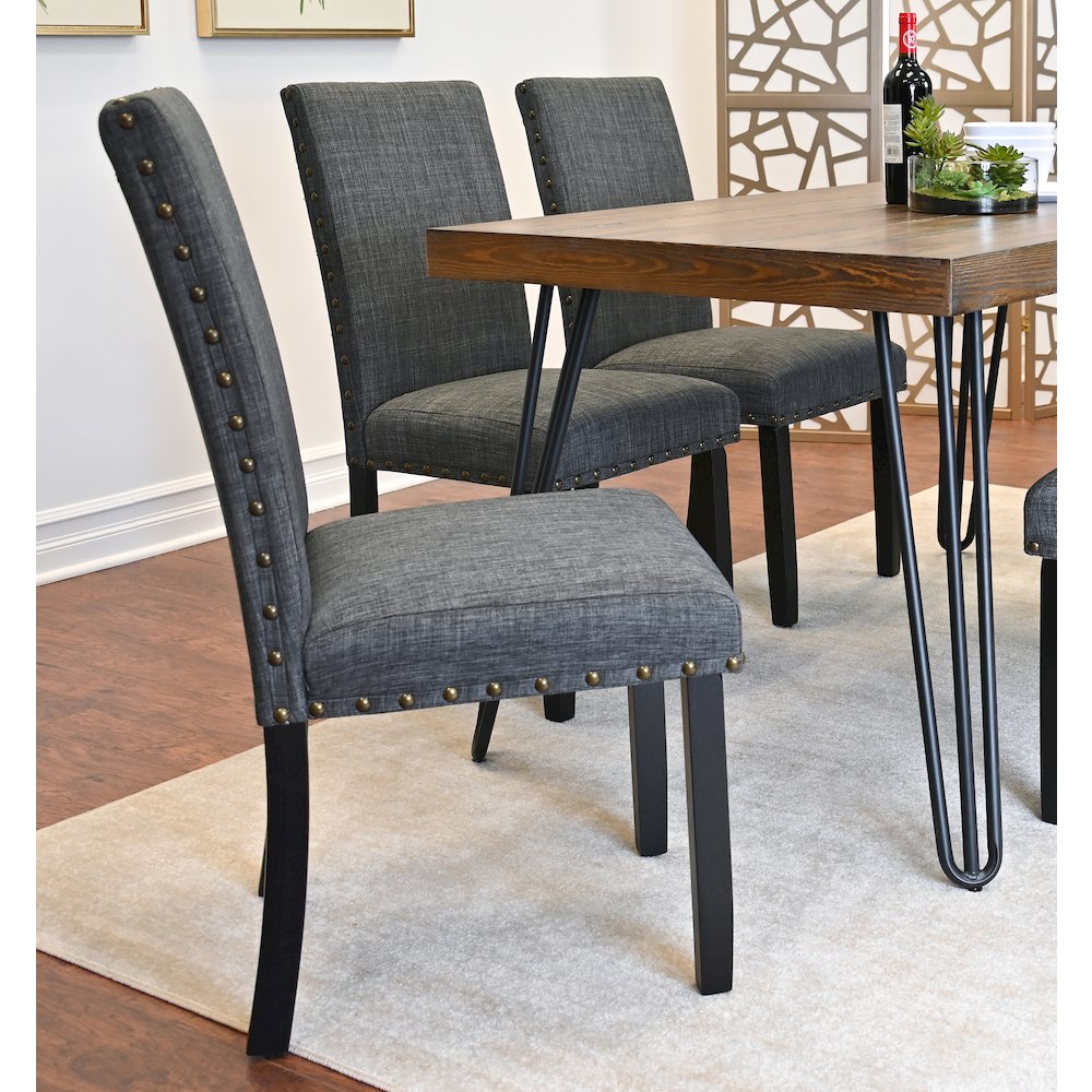 Amisos 6-Pc Dining Set, Hairpin Dining Table with 4 Chairs and  Wood Bench, Gray. Picture 8