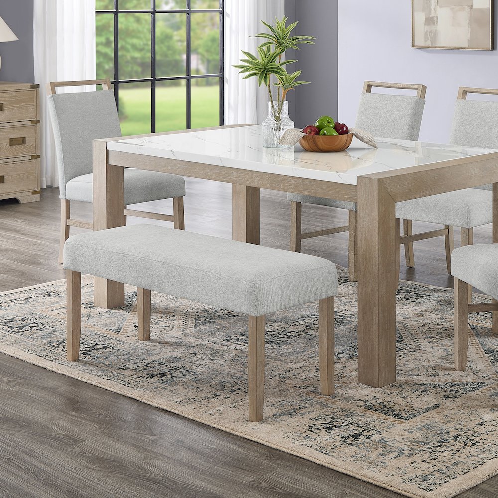 Zelalle Upholstered Bench, Light Gray Fabric with Rubberwood Legs. Picture 3