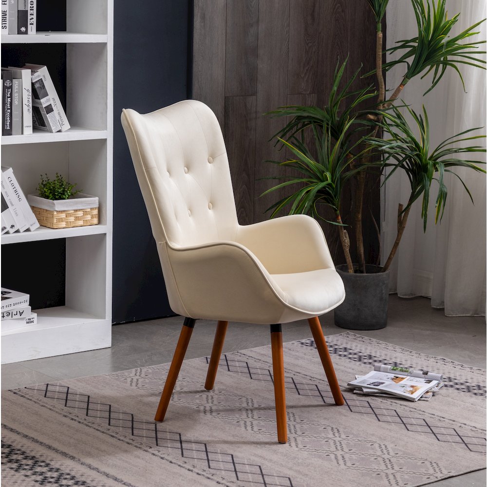 Doarnin Contemporary Silky Velvet Tufted Button Back Accent Chair, White. Picture 5