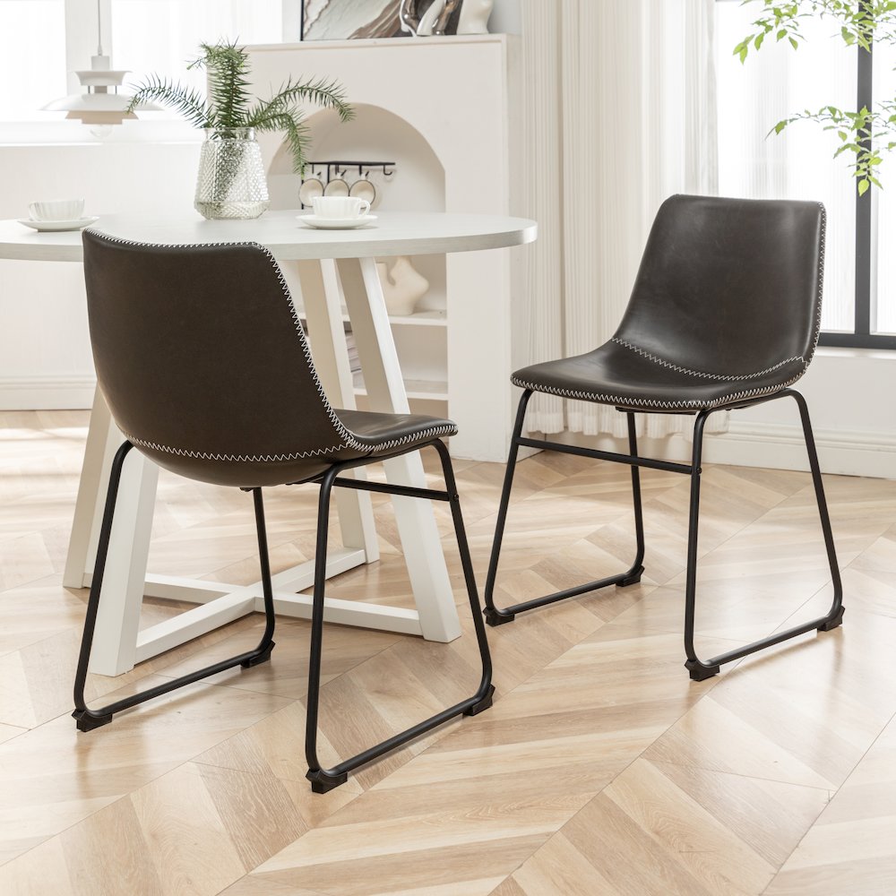 Varna 3-Pc Round Dining Set, Trestle Dining Table with 2 Chairs, Antique Gray. Picture 9