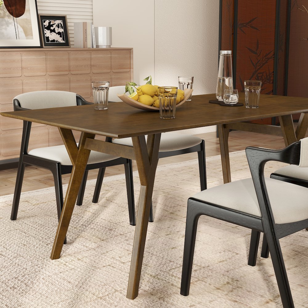 Modern 5-Piece Dining Set, Walnut Finished Dining Table with 4 Black Chairs. Picture 7