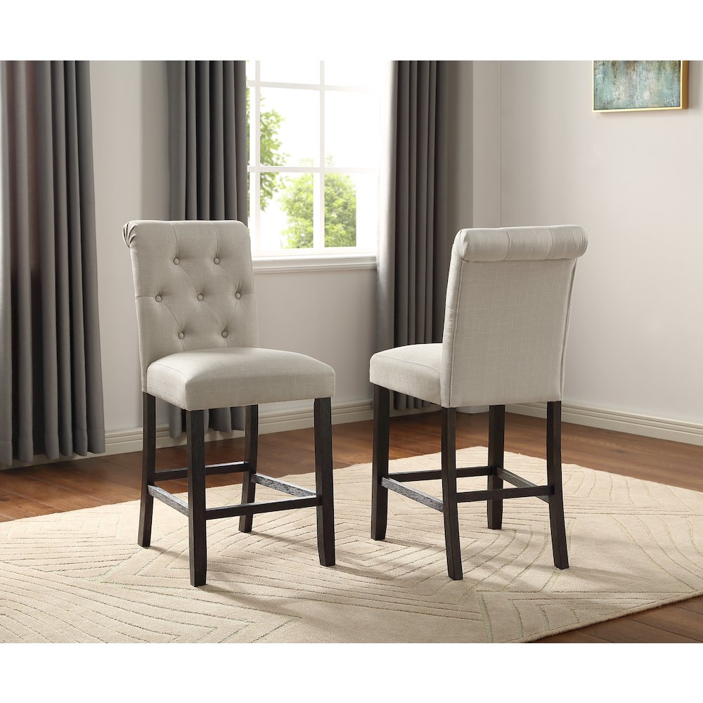 Leviton Solid Wood Tufted Asons Counter Height Stool, Set of 2, Tan. Picture 2