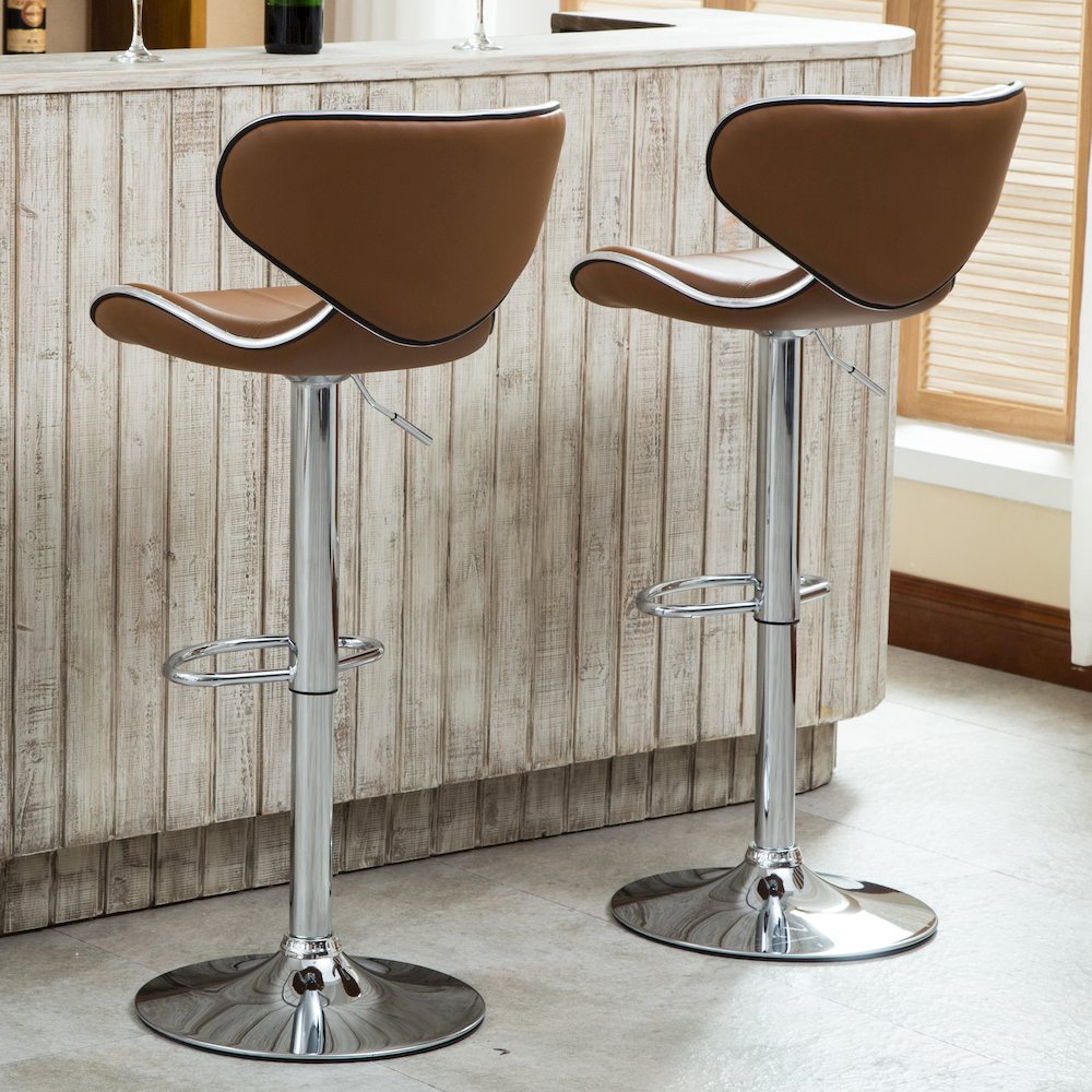 Masaccio Caramel Leatherette Adjustable Swivel Barstool Chrome Base, Set of 2. Picture 3