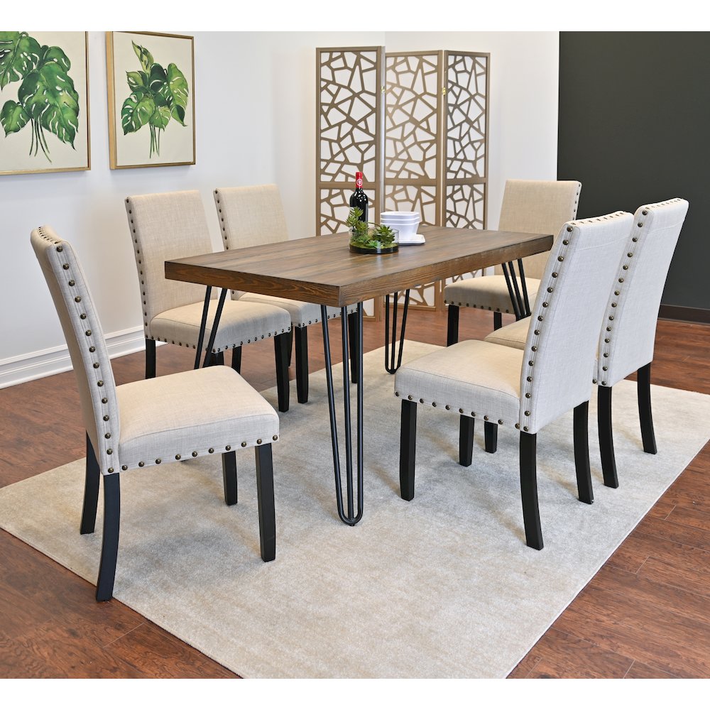 Amisos 7-Pc Dining Set, Hairpin Dining Table with 6 Chairs, Tan. Picture 4