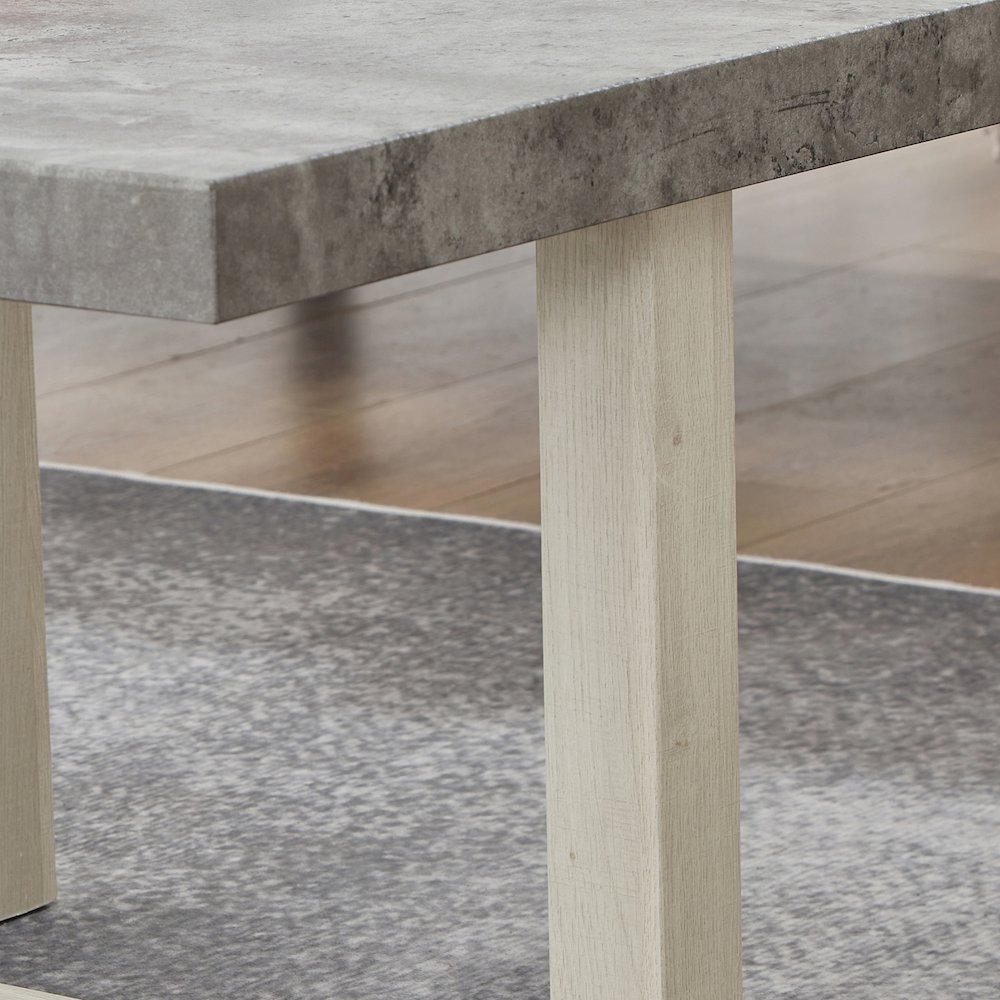 Luno Contemporary End Table, Faux Concrete and White. Picture 6