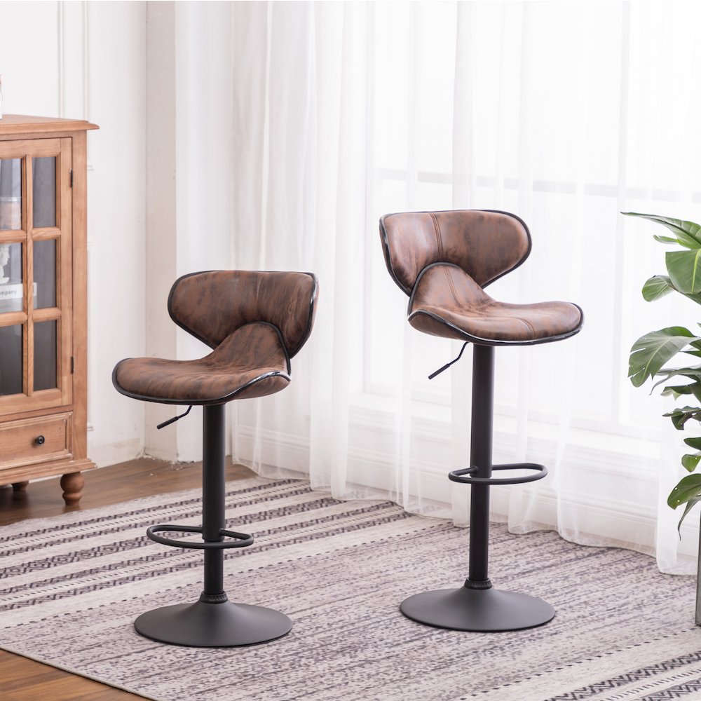 Masaccio Weathered Brown Adjustable Swivel Barstool Chrome Base, Set of 2. Picture 2