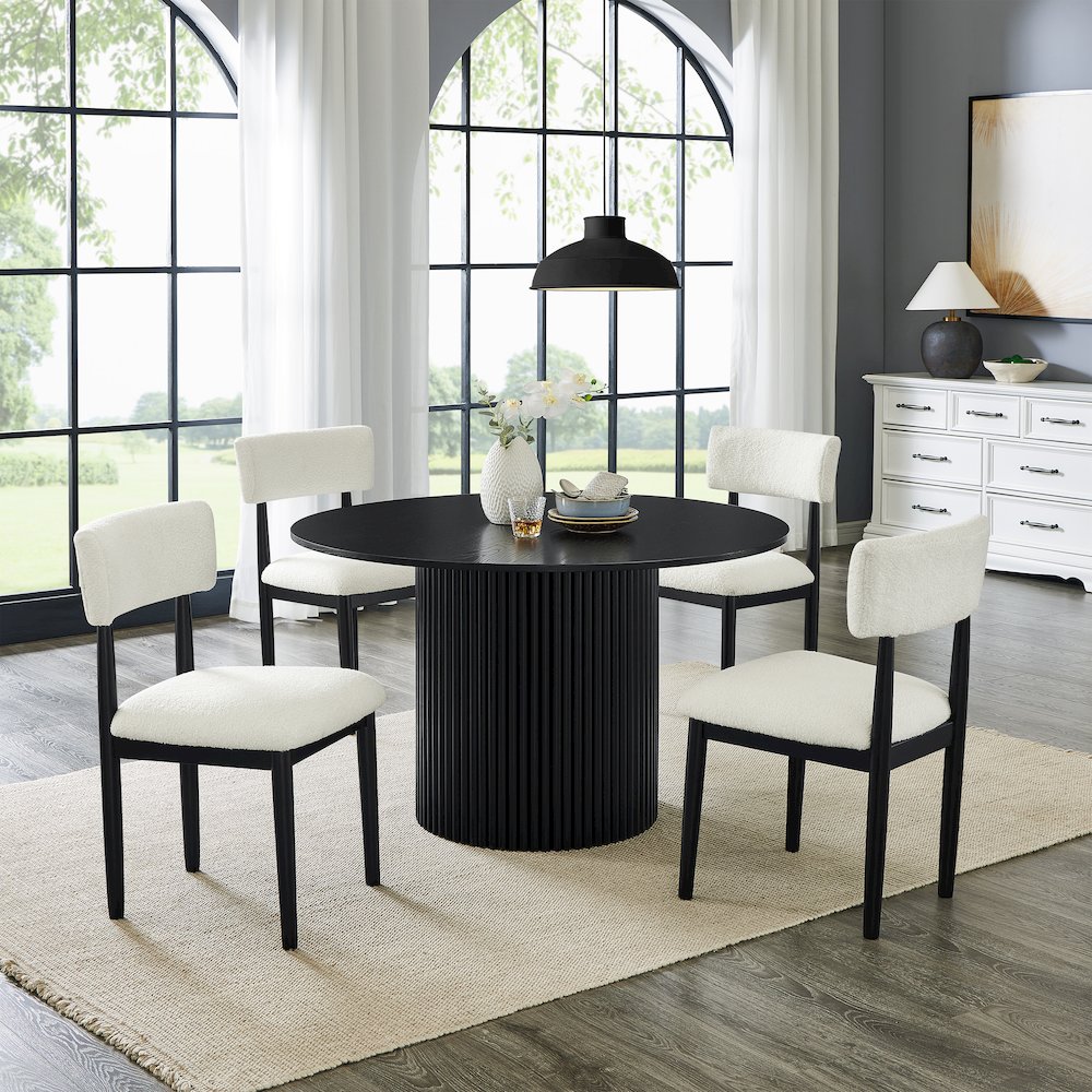 Henriet 5-Piece Round Dining Set,Pedestal DiningTable with 4Stylish Chairs,Black. Picture 2