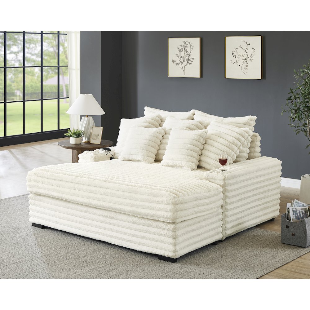 Gaviella Wide Wale Corduroy Oversized Multi-Functional Chaise Lounge, White. Picture 2