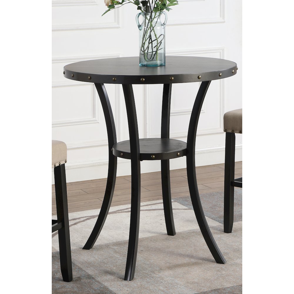 Biony 3-Pc 36" Round Espresso Finish Bar Table with 2 Tan Pub Chairs. Picture 4