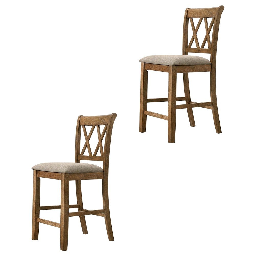 Fabric Counter Height Dining Chairs and Kitchen Bar Stools, Brown, Set of 2. Picture 1