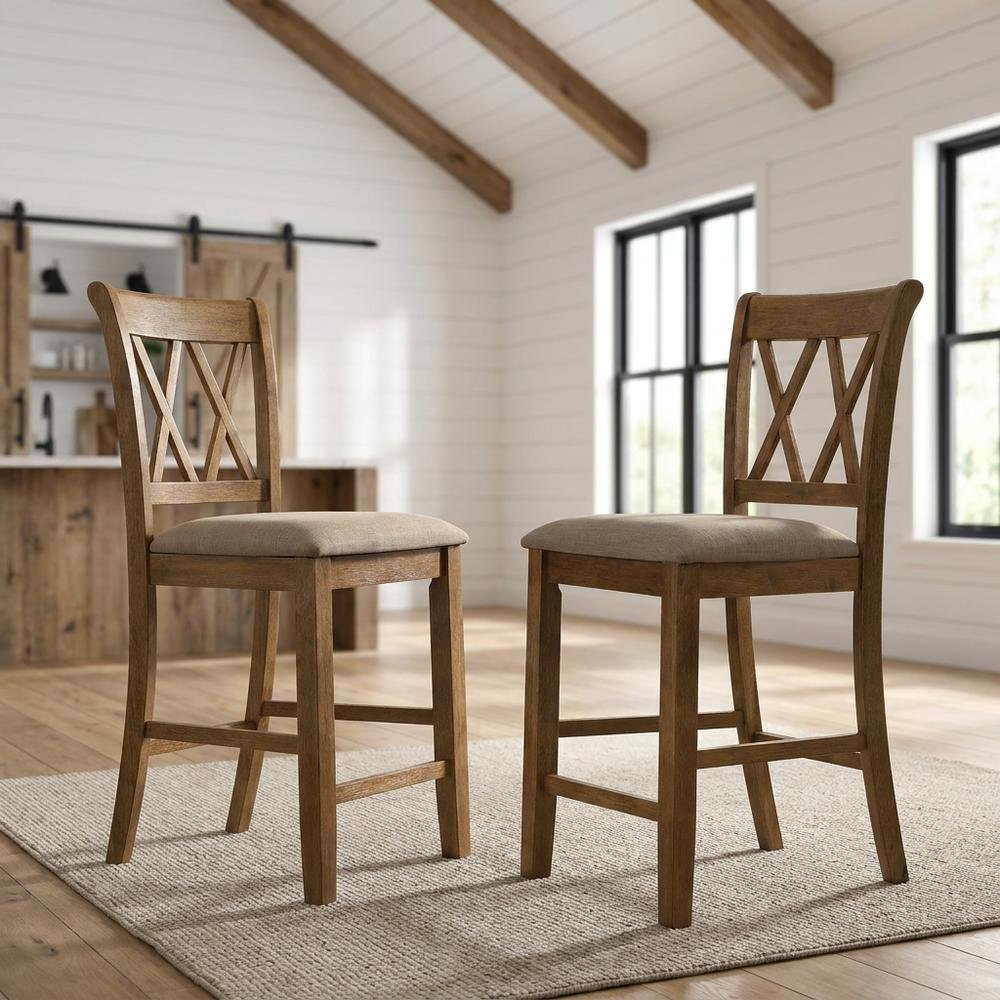 Fabric Counter Height Dining Chairs and Kitchen Bar Stools, Brown, Set of 2. Picture 3