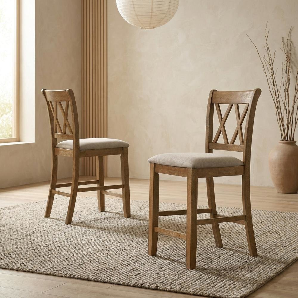 Fabric Counter Height Dining Chairs and Kitchen Bar Stools, Brown, Set of 2. Picture 4