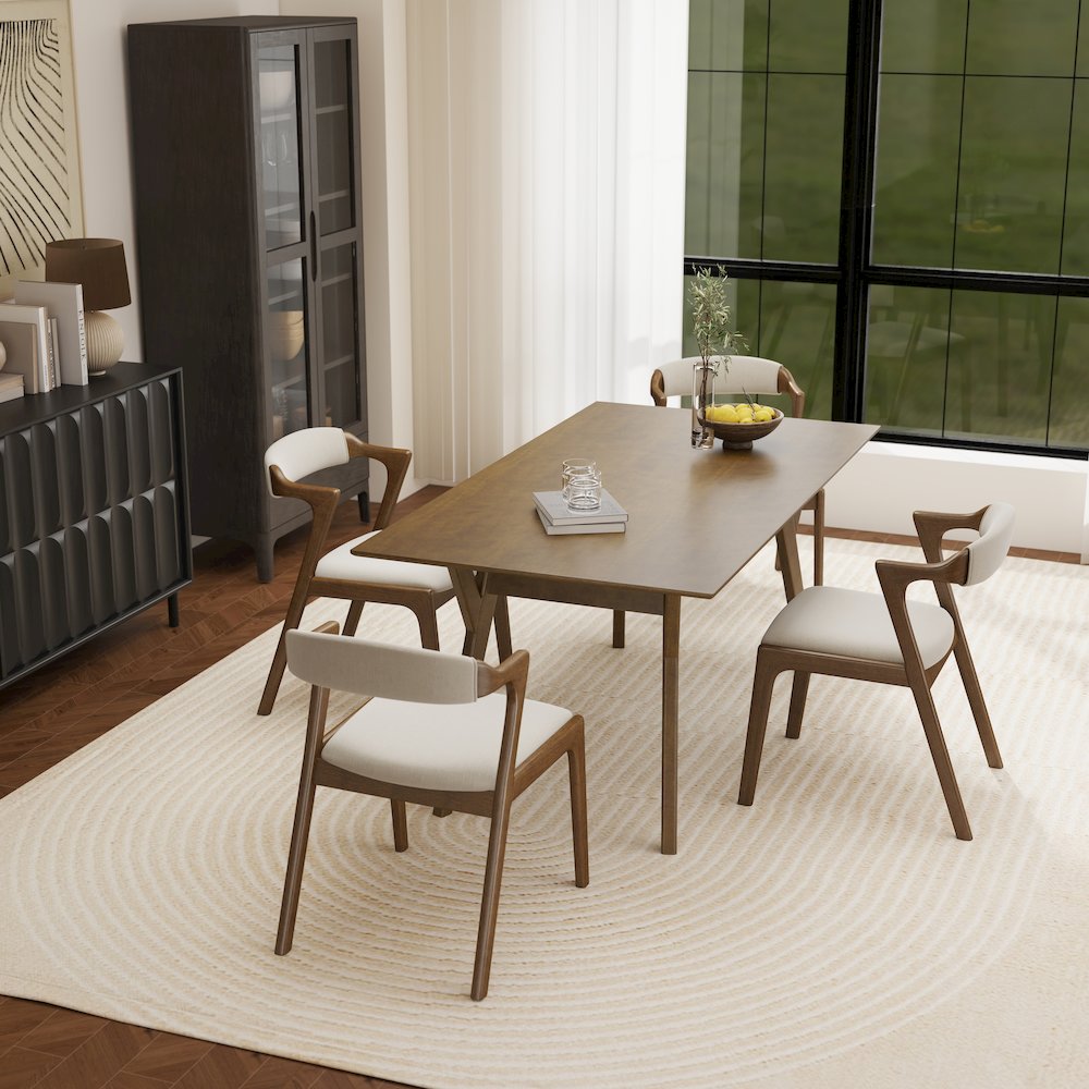Modern 5-Piece Dining Set, Walnut Finished Dining Table with 4 Brown Chairs. Picture 7