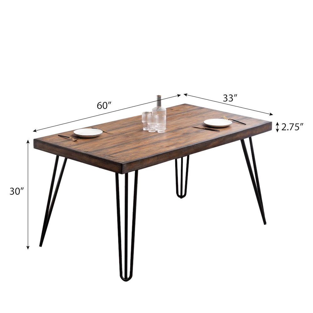 Aryven Industrial Metal Hairpin Design Dining Table, Rustic Dark Pine. Picture 10