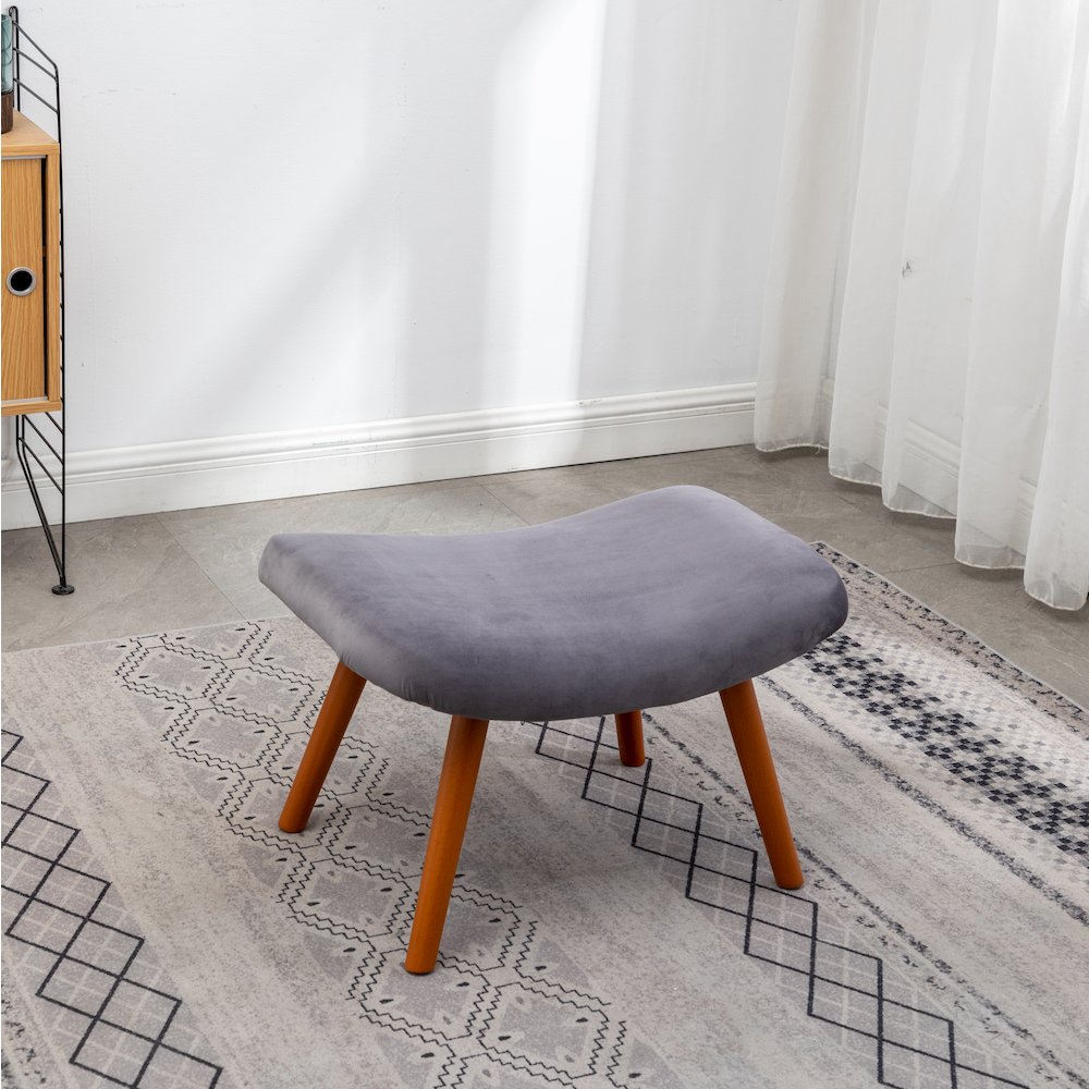 Leiria Contemporary Silky Velvet Tufted Accent Chair with Ottoman, Gray. Picture 9