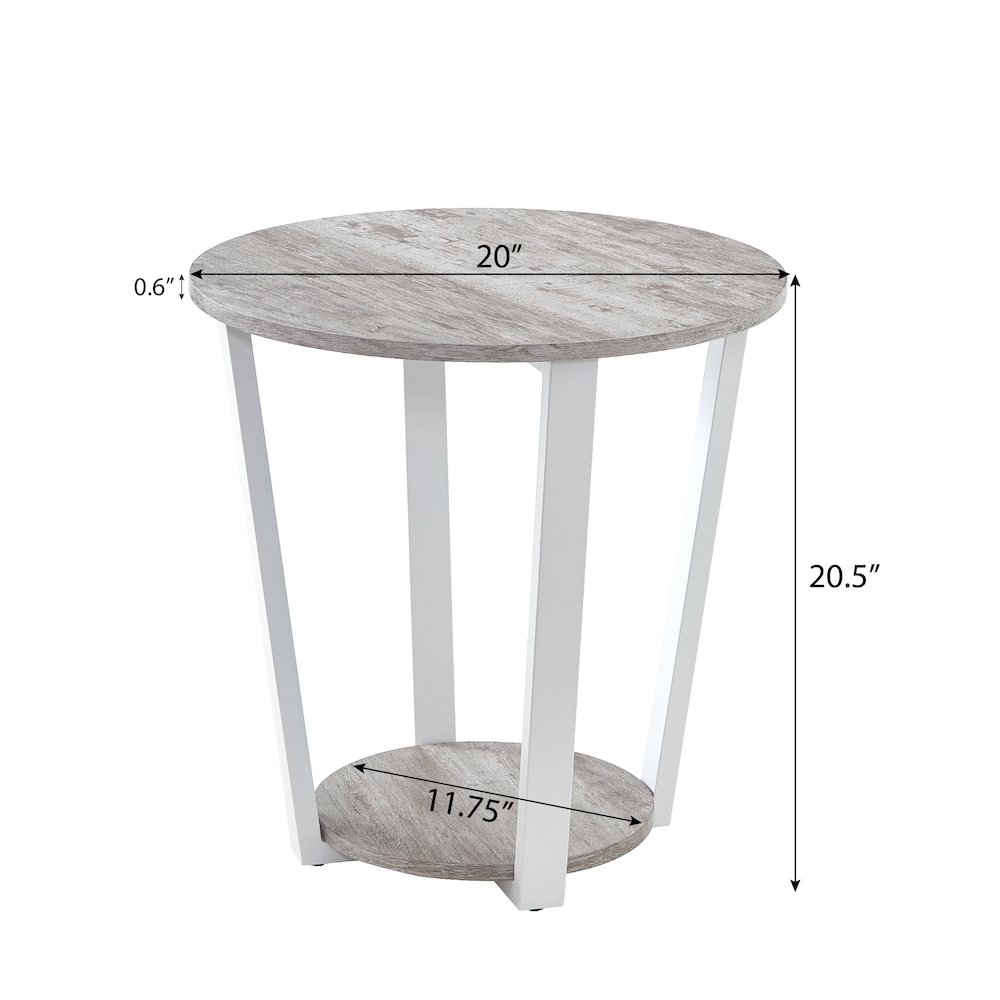 Elysian Contemporary Round End Table with Shelf, Gray. Picture 3