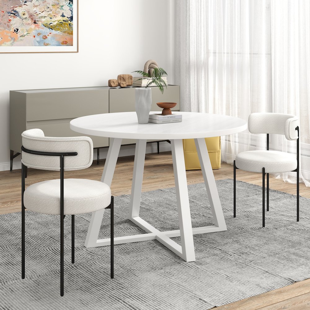 Durban 3-Pc Round Dining Set, Trestle Dining Table with 2 Boucle Chairs. Picture 3